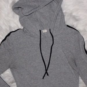 Grey sweater dress with hoodie